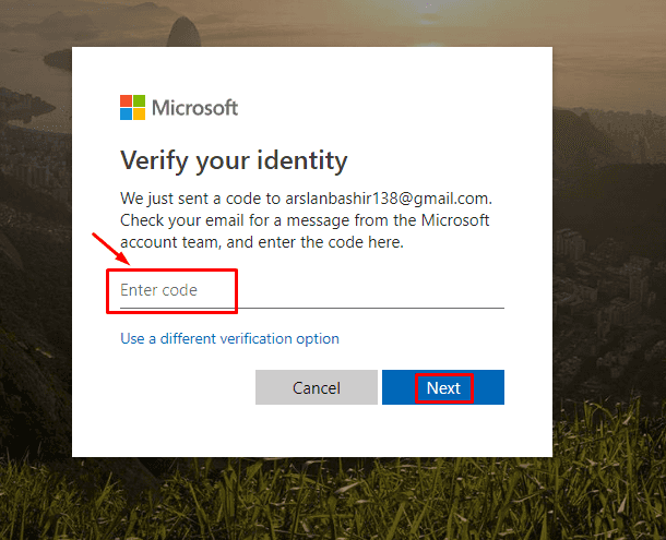enter code to verify your identify of microsoft account
