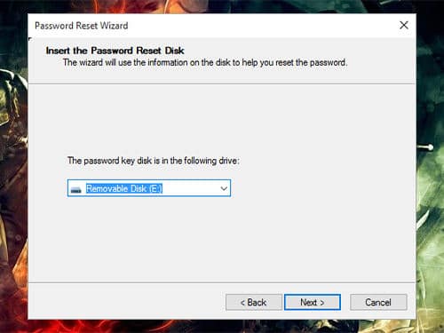 Insert the dell laptop password reset disk