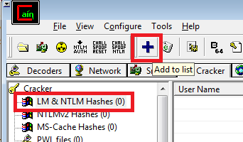 Cain & Abel select lm ntlm hashes