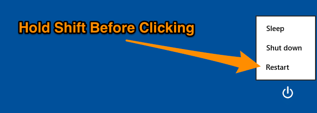 hold shift and click restart in windows 10/8 laptop
