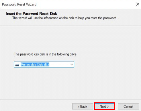 insert the password reset disk in windows 8 laptop