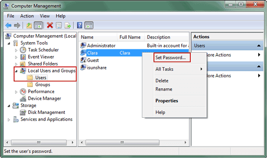 local users and groups set password in windows 7 laptop