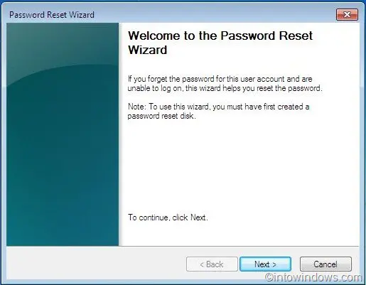 password reset wizard in windows 7 laptop