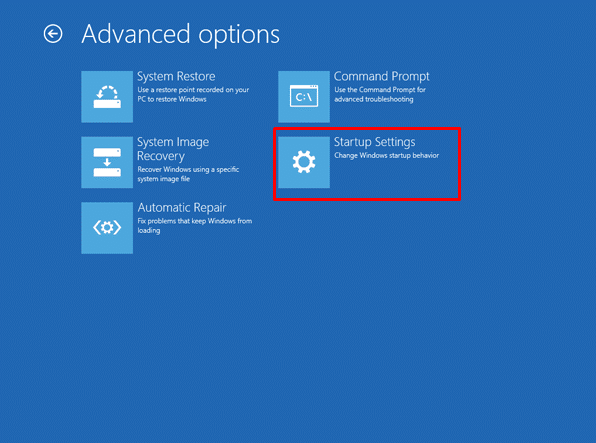 select startup settings in advanced options of windows 10/8 laptop