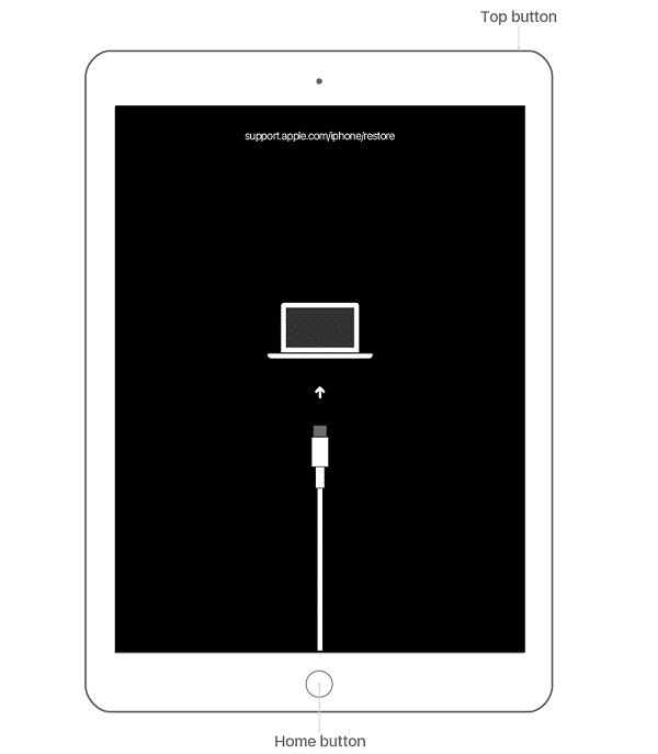 Press the required buttons to force iPad to go in recovery mode with home button