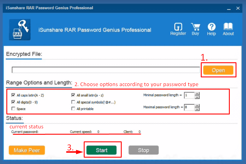 isunshare start bypassing rar password