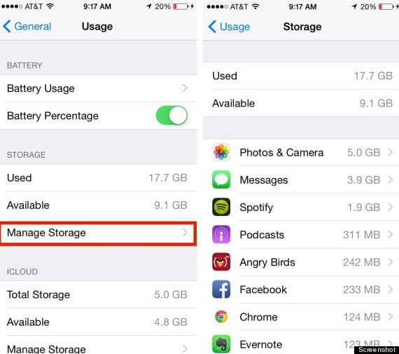 What uses space on iPhone