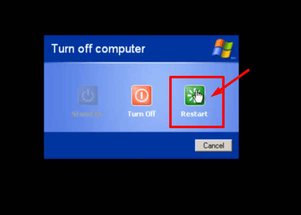 click on restart option in windows xp