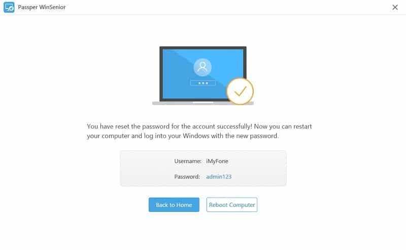 passper winsenior reset windows password successfully