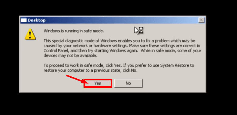 warning about safe mode in windows xp