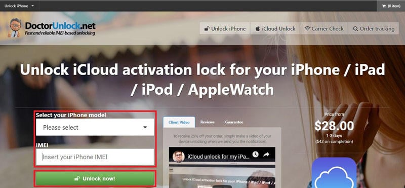 doctor unlock enter idevice model and imei number