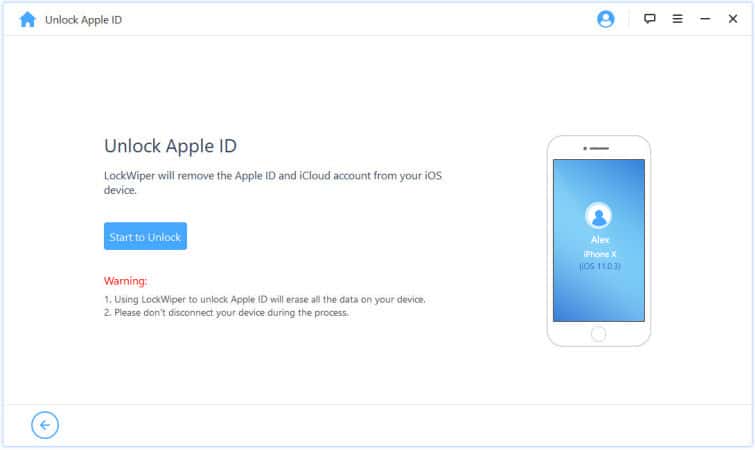 click start to unlock to remove apple id from the iphone or ipad
