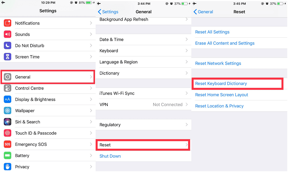 clear keyboard history on iphone