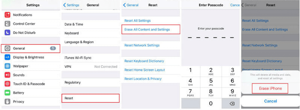 erase all content and settings to reset iphone without id password
