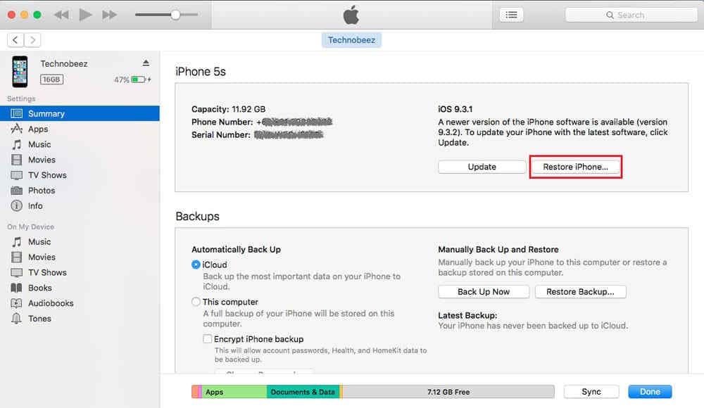 how to reset iPhone without password using iTunes