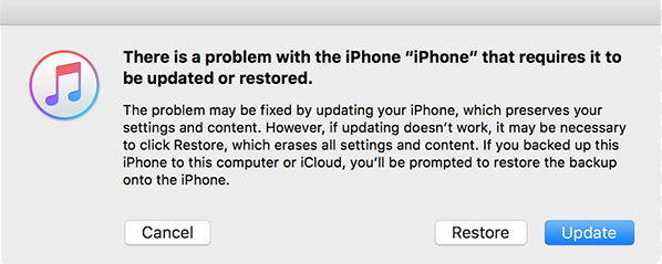 requires to be updated or restored in itunes