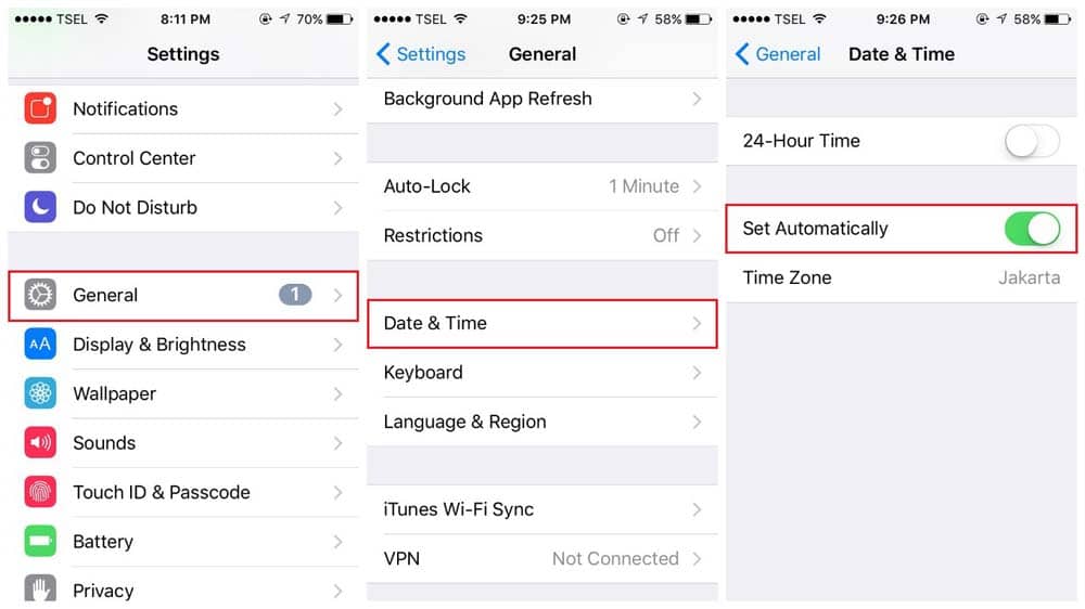 check time and date setting in iphone