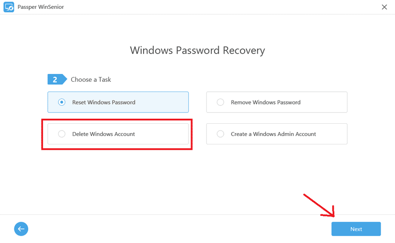 passper winsenior delete windows account