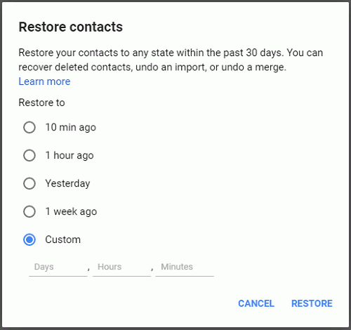 restore contacts from gmail backup