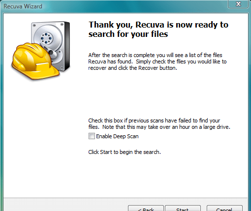 begin the scanning in recuva