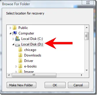 select data recovery location in recuva
