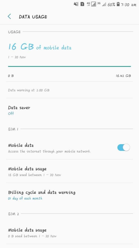 check your data usage on android
