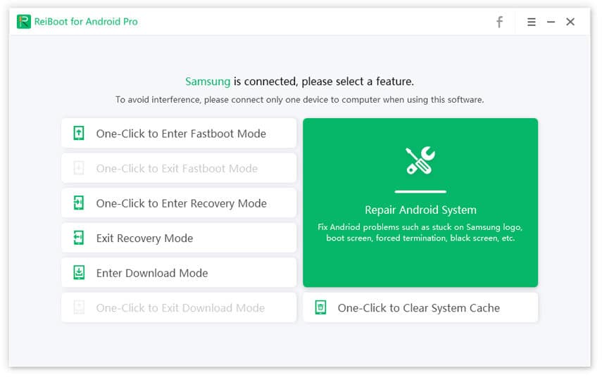 select the repair android system mode in reiboot for android