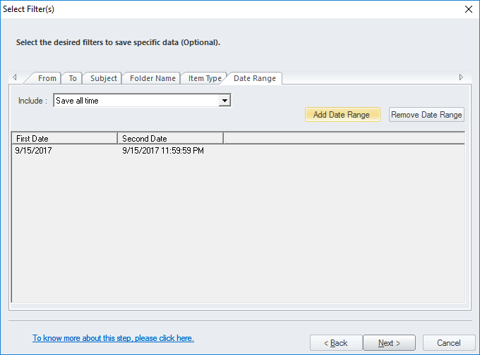 Select the desired filters to save specific data in Kernel