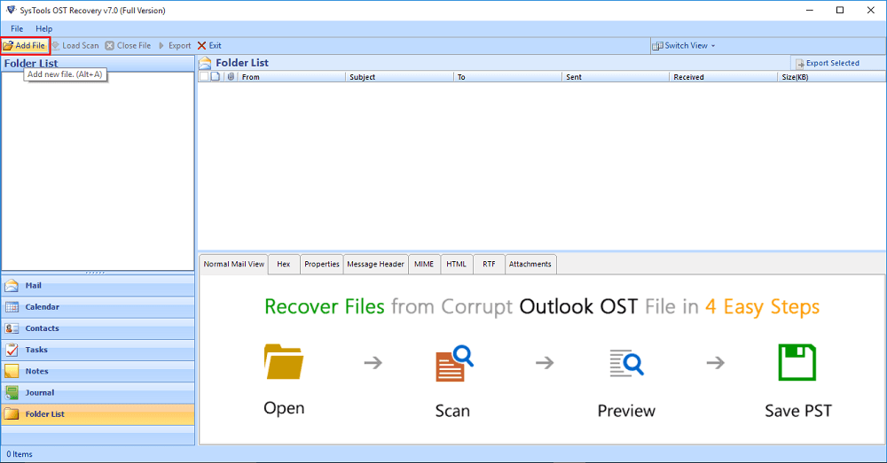 Add file in Systools OST to PST Converter Software