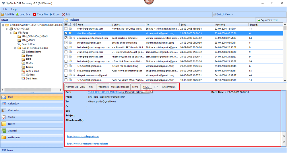 Preview restored OST files in Systools OST to PST Converter Software