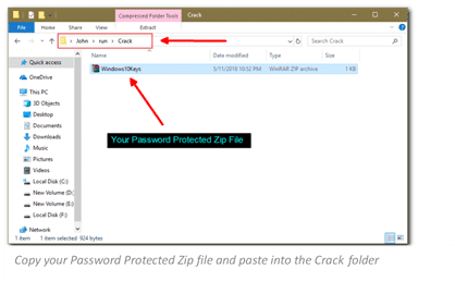 copy your password protected zip file and paste into the crack folder