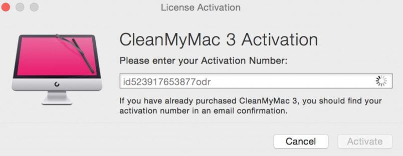 CleanMyMac License Activation Screen