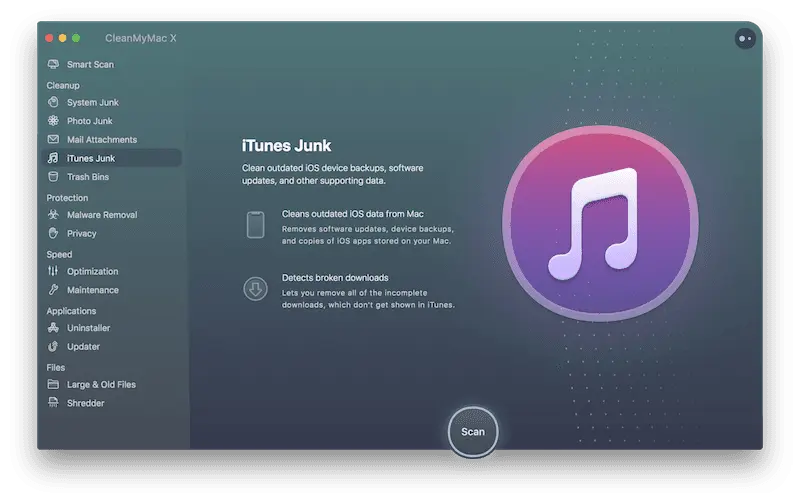 CleanMyMac iTunes Junk Cleanup