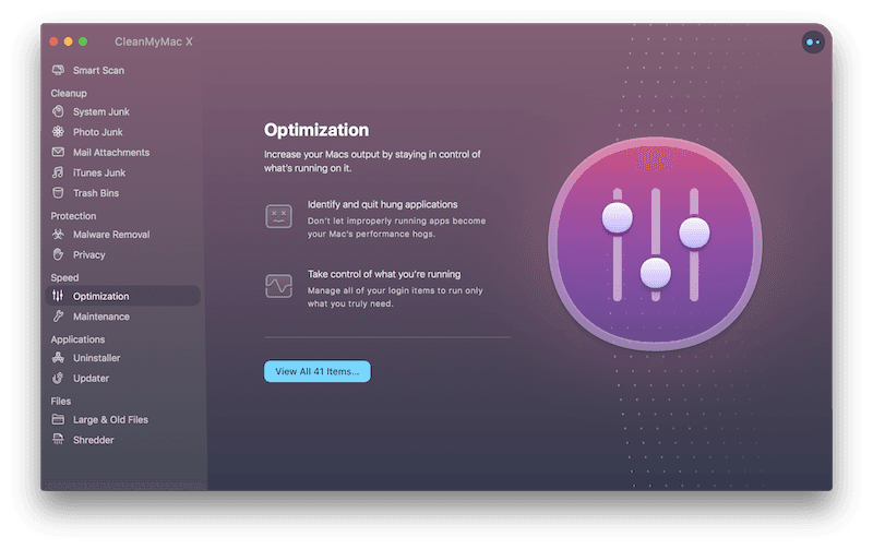 CleanMyMac Optimization Screen