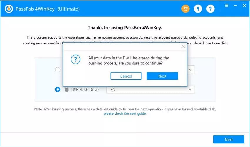 PassFab 4WinKey Confirming Boot Disk Creation