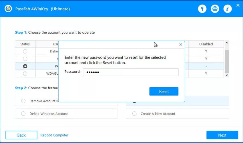 Enter the new password in the password field 