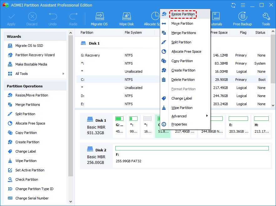 AOMEI Partition Assistant – Resize Partition