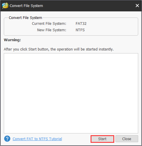MiniTool Partition Wizard – Start File System Conversion 
