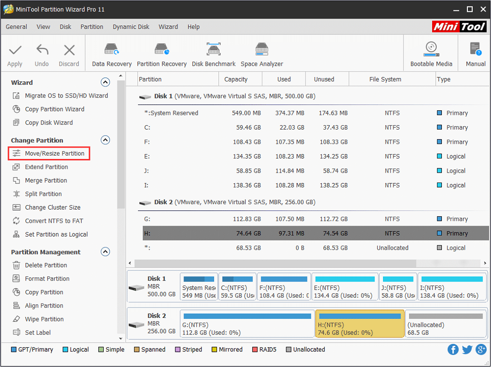 MiniTool Partition Wizard – Move and Resize Partition