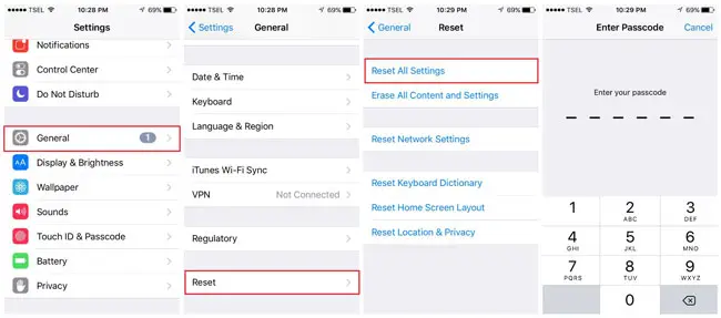 reset all settings on iphone to fix iphone stuck in headphone mode