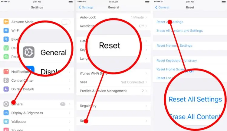 reset all settings on iphone to fix camera issues