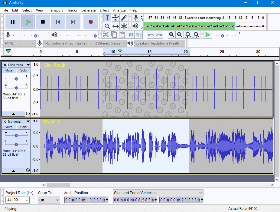 Audacity open-source audio recording software