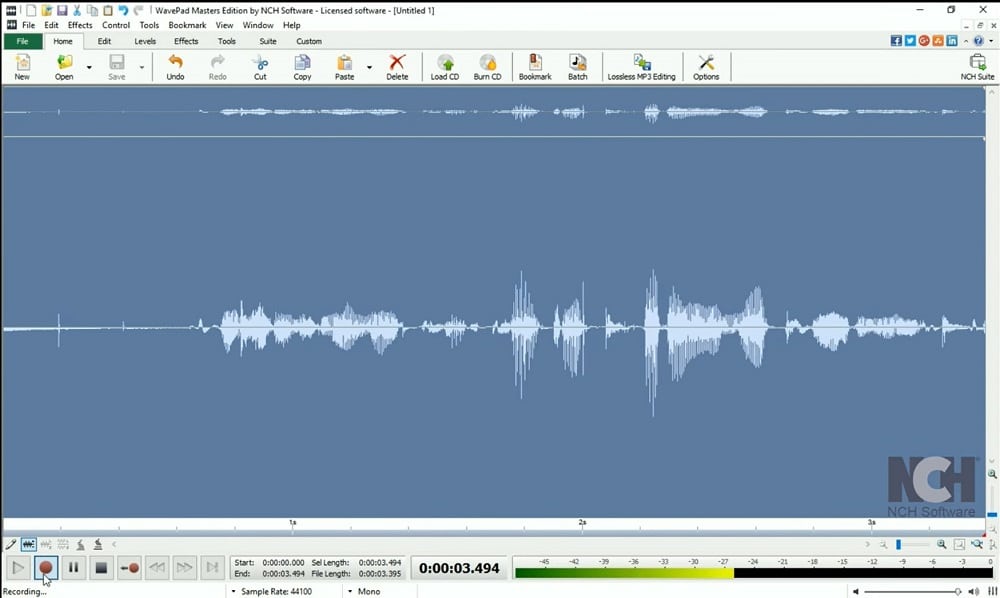 WavePad Sound Editor – initiate recording