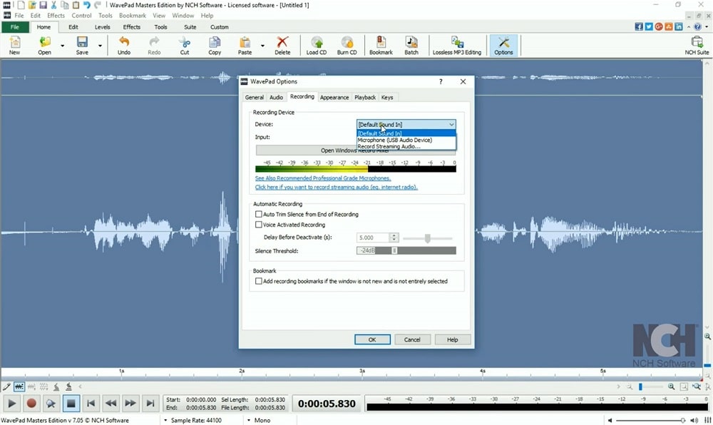 WavePad Sound Editor – pick a recording device