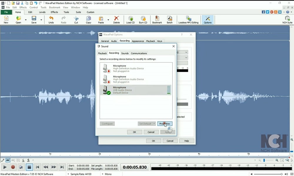 WavePad Sound Editor – list of recording devices