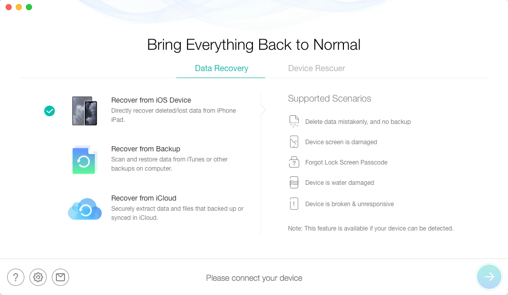 iMobie PhoneRescue – connect your device
