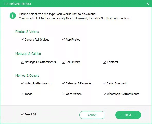 Click Next after selecting Contacts option from the list