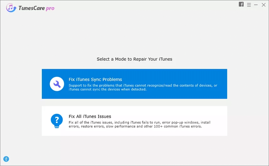 tenorshare tunescare - select the fix itunes sync problems mode