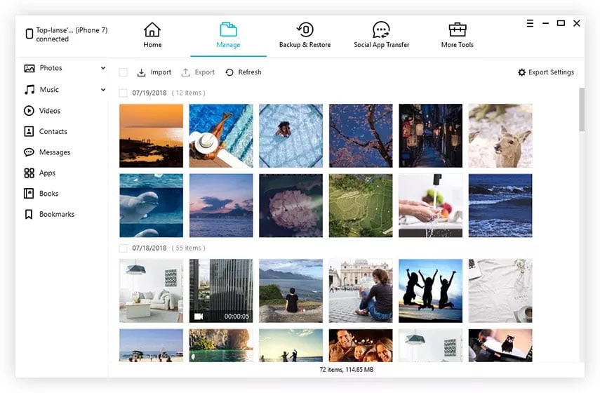 Tenorshare iCareFone – parcourir les photos sur un appareil