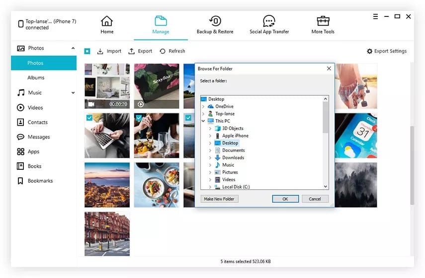 Tenorshare iCareFone – exporter des photos vers le PC